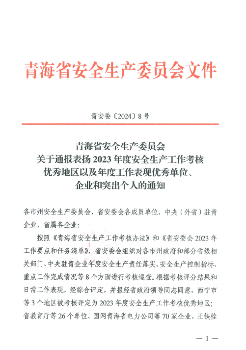 喜報！2023年度安全生產(chǎn)工作優(yōu)秀企業(yè)和突出個人名單揭曉！